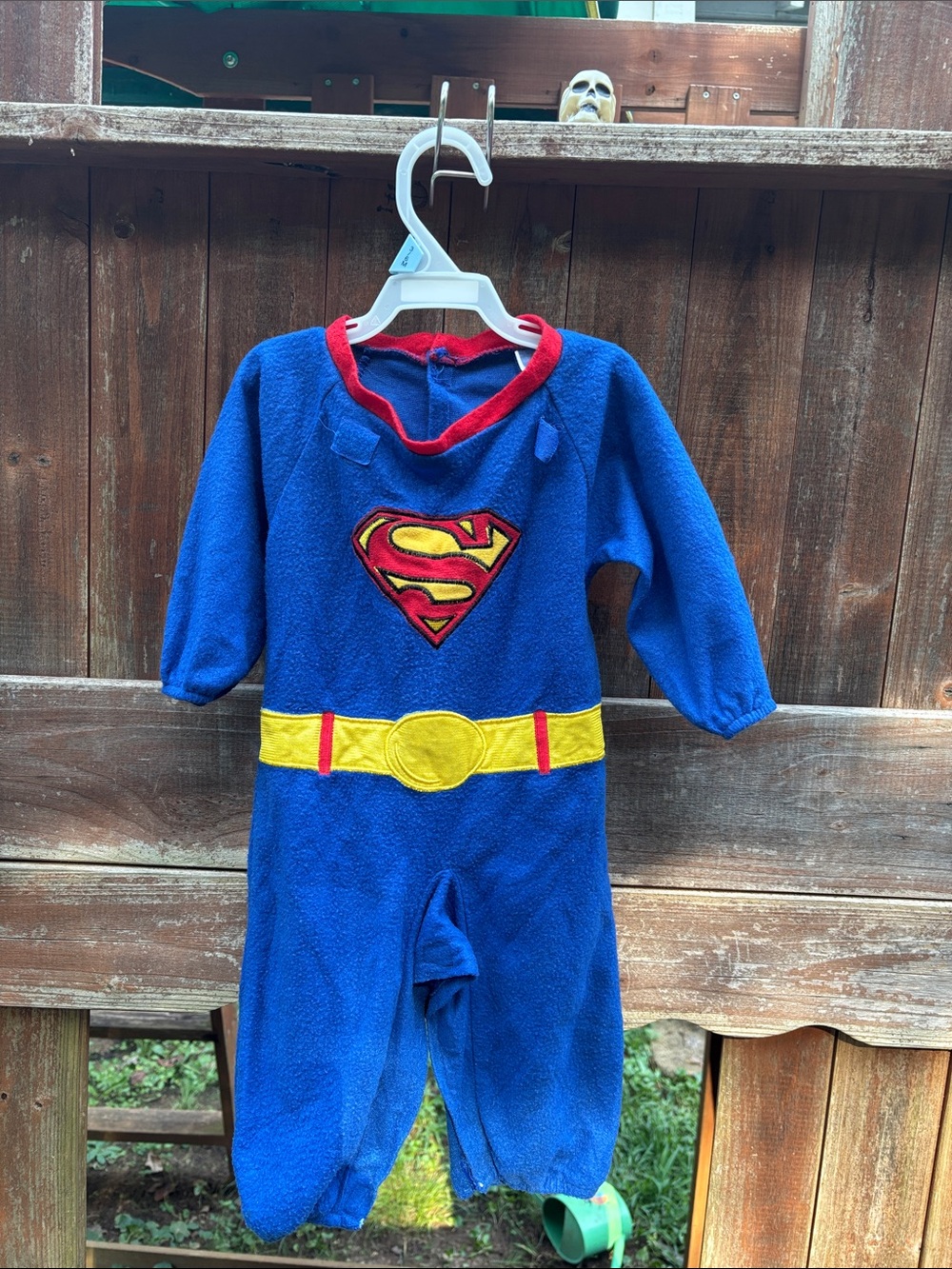 DC Comics Blue Fleece Superman Hooded Romper with Red and Yellow Accents